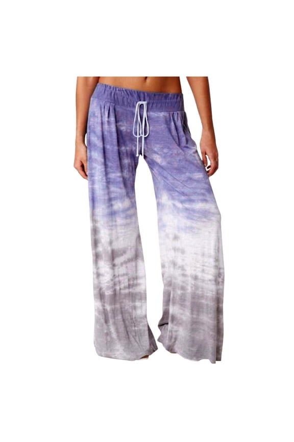 Timegrad Plus Size Wide Leg Pants for Women Elastic Waist Loose Lounge Pants Gradient Color Lightweight