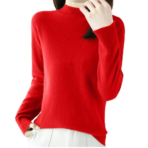 Mlzmgr Sweaters for Women Half High Neck Pullover Thin Comfy Warm Slim Long Sleeve Tops Fall Solid Color