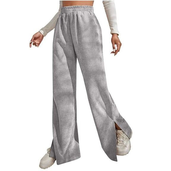 Timegrad Wide Leg Pants for Women Elastic Waist Ruched Side Split Lounge Pants Solid Color Comfy Trousers