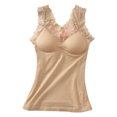 thumbnail image 1 of Timegrad Womens Tank Tops Lace V Neck Slim Fleece Warm Blouse Fall Winter Sleeveless Thermal Underwear, 1 of 7