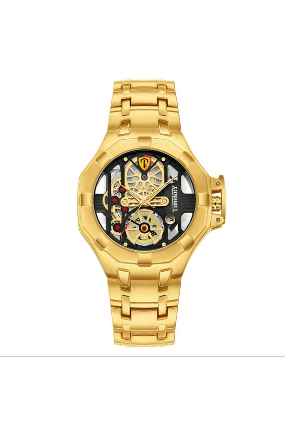 TimekeY Classic Diamond Gold Watches for Men, Stainless Steel Waterproof Dress Watch, Men's Quartz Analog Wristwatch High-end Skeletonized Mechanical Watches