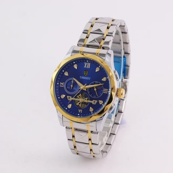 TimekeY Watches for Men, Mens Watches Quartz Gold Stainless Steel Waterproof Luminous Business Calendar Wrist Watch