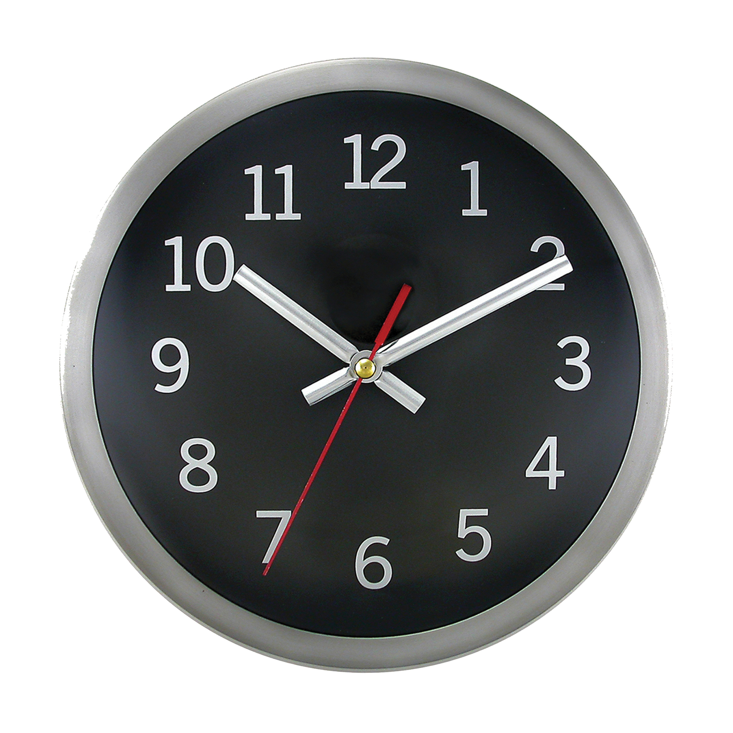 Timekeeper 2253B 9In. Black Wall Clock with Silver and Red Hands and