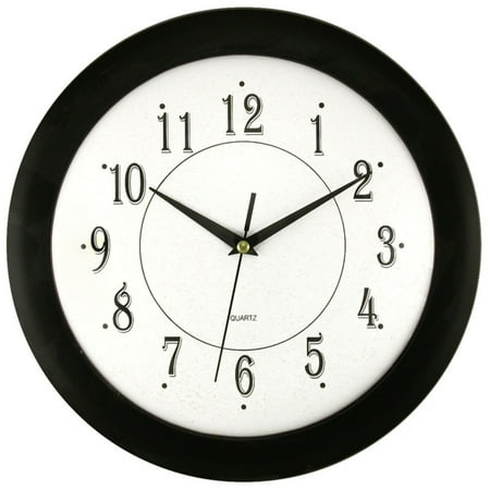 Timekeeper 6424 12-In. Quartz Black and White Wall Clock with Black Hands and Black Rim