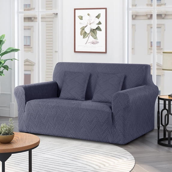 Timeles 1 Piece Stretch Loveseat Sofa Covers Non Slip Couch Covers Soft Jacquard Sofa Slipcover Washable Furniture Protector with 2 Throw Pillow Covers (2 Seater, Gray)