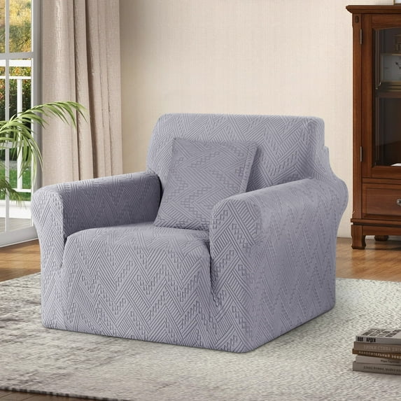Timeles 1 Piece Stretch Sofa Slipcover Non Slip Armchair Cover Soft Jacquard Couch Cover Washable Furniture Protector with 1 Throw Pillow Cover (1 Seater, Light Gray)