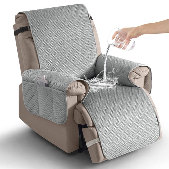 Timeles 100% Waterproof Recliner Covers, Velvet Recliner Chair Covers with Pockets, 1 Seat Recliner Sofa Covers for Kids & Pets (1 Seater 23", Light Gray)