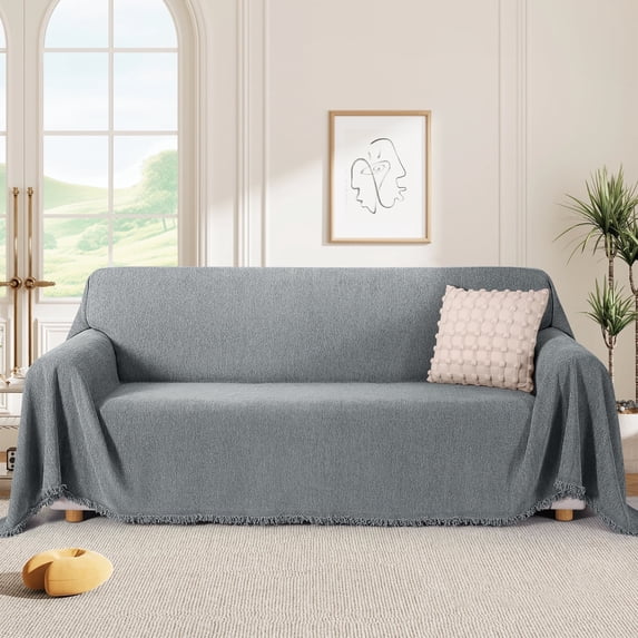 Timeles Couch Covers Washable Loveseat Sofa Covers with Tassels Sofa Blanket Soft and Durable Furniture Protector for Kids Pets (71" x 102", Grey)