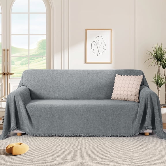 Timeles Couch Covers Washable Oversized Sofa Slipcovers with Tassels Sectional Couch Cover Soft Sofa Blanket Durable Furniture Protector for Kids Pets (71" x 150", Grey)