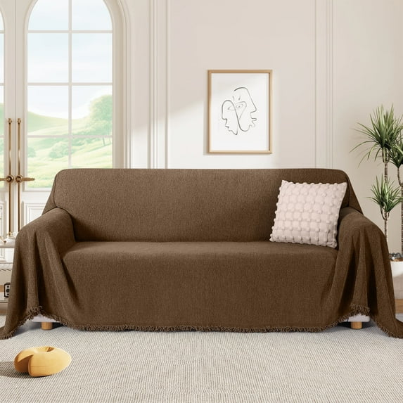 Timeles Couch Covers Washable Sofa Slipcovers with Tassels Sectional Couch Cover Soft Sofa Blanket Durable Furniture Protector for Kids Pets (71" x 134", Dark Coffee)