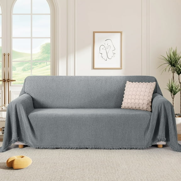 Timeles Couch Covers Washable Sofa Slipcovers with Tassels Sectional Couch Cover Soft Sofa Blanket Durable Furniture Protector for Kids Pets (71" x 134", Grey)