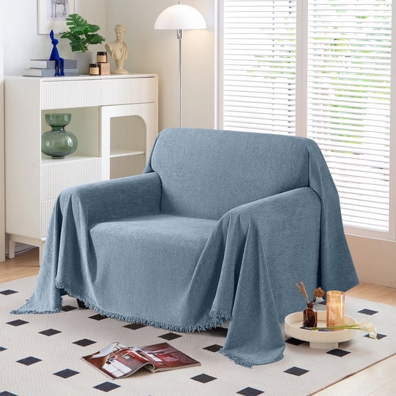 Timeles Couch Covers Washable Sofa Slipcovers with Tassels Sofa Blanket Soft Armchair Cover Durable Furniture Protector for Kids Pets (71" x 71", Blue)