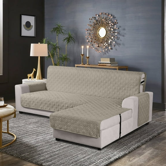 Timeles Waterproof Sectional Sofa Covers 1 Piece L Shaped Couch Slipcover Reversible Chaise Lounge Cover for Sectional Sofa Furniture Protector Cover for Kids Pets (Small, Khaki)