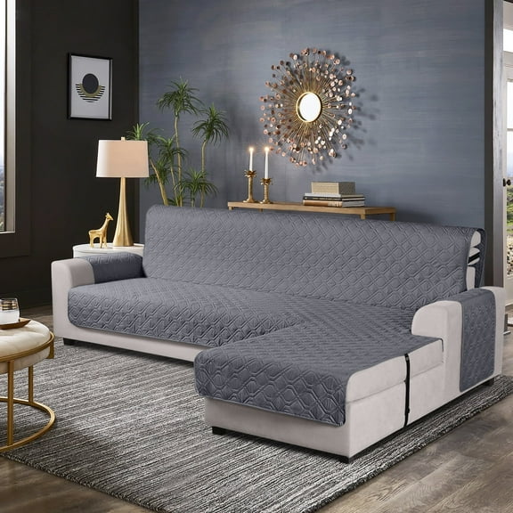 Timeles Waterproof Sectional Sofa Covers 1 Piece L Shaped Couch Slipcover Reversible Chaise Lounge Cover for Sectional Sofa Furniture Protector Cover for Kids Pets (Large, Dark Gray)