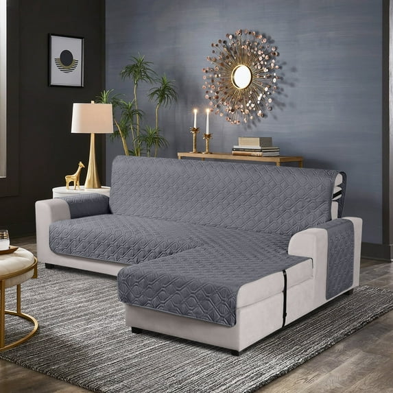 Timeles Waterproof Sectional Sofa Covers 1 Piece L Shaped Couch Slipcover Reversible Chaise Lounge Cover for Sectional Sofa Furniture Protector Cover for Kids Pets (Small, Dark Gray)