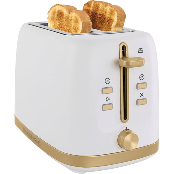 Timeless 2-Slice Toaster with 7 Browning Levels, Bal/Waffle/Defrost Settings, High-Lift Lever, Anti-Jam, Easy-Clean Crumb Tray, 2-Slice, White/Gold