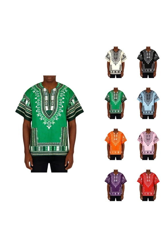 Timeless African Print Tee, Breathable Dashiki Shirt with Geometric Patterns – Plus Size Unisex Cotton Tunic Tops