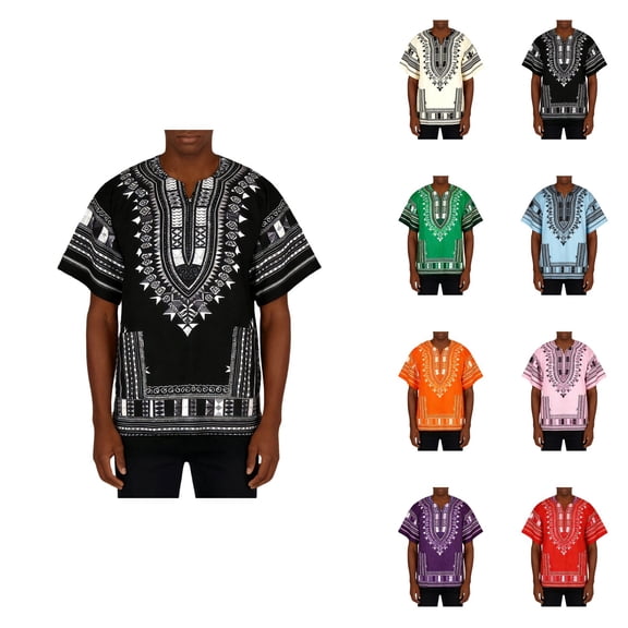 Timeless African Print Tee, Breathable Dashiki Shirt with Geometric Patterns â Plus Size Unisex Tunic Tops