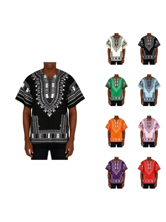 Timeless African Print Tee, Breathable Dashiki Shirt with Geometric Patterns â Plus Size Unisex Tunic Tops