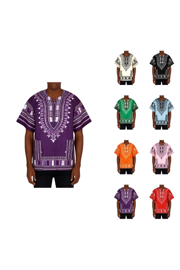 Timeless African Print Tee, Breathable Dashiki Shirt with Geometric Patterns – Plus Size Unisex Cotton Tunic Tops
