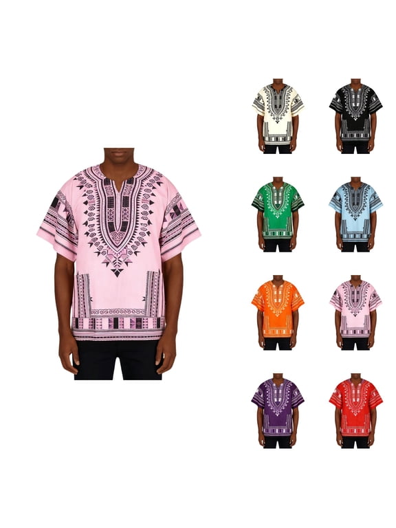 Timeless African Print Tee, Breathable Dashiki Shirt with Geometric Patterns â Plus Size Unisex Tunic Tops