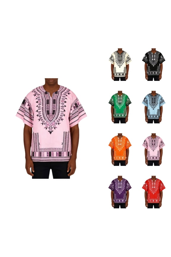 Timeless African Print Tee, Breathable Dashiki Shirt with Geometric Patterns – Plus Size Unisex Cotton Tunic Tops