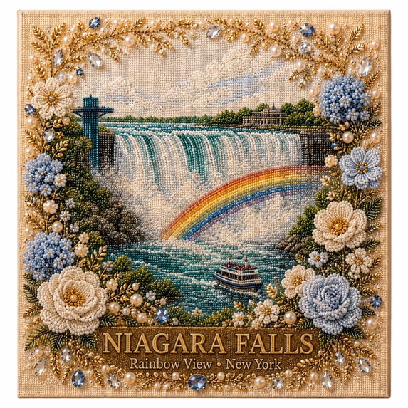 Timeless American Destinations Pearl Art Kit, 3D Beaded Wall Art Create sparkling U.S. landmark wall art with pearls, printed canvas and tools for an easy, relaxing adult craft., 7.87in