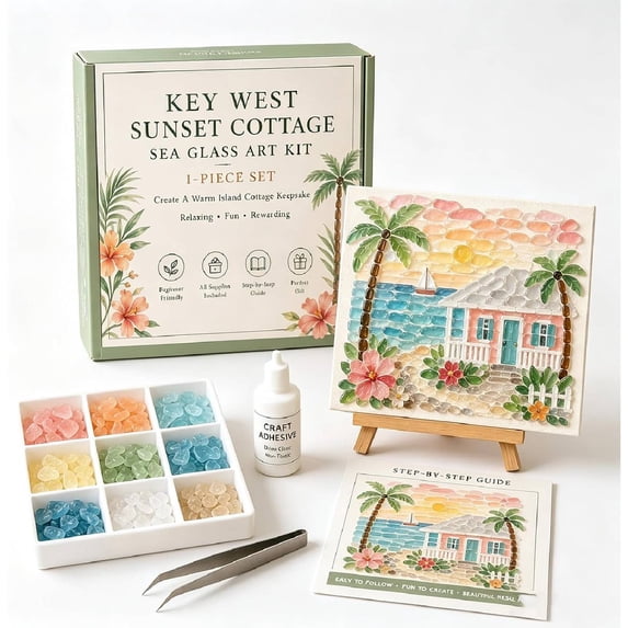 Timeless American Destinations Sea Glass Art Kit, DIY Mosaic Craft Kit with Colorful Glass Stones, Coastal Art Project for Adults and Beginners, Handmade Decorative Wall Art Gift for Home Decor(B)