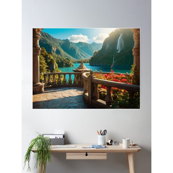Timeless Beauty: A Magical Balcony Overlooking The River Poster Wall Art, Modern Wall Decor For Living Room Bedroom, 8x12 UNFRAMED