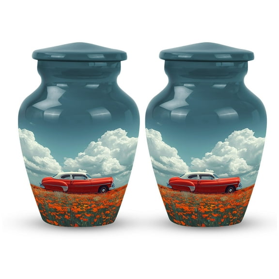 Timeless Beauty Amidst a Sea of Wildflowers - Creamated Ash Urns Adults - Peaceful Journey Urn - Smooth Sailing Design for Ashes - Nautical Memorial Theme - 3 Inch, Set Of 2