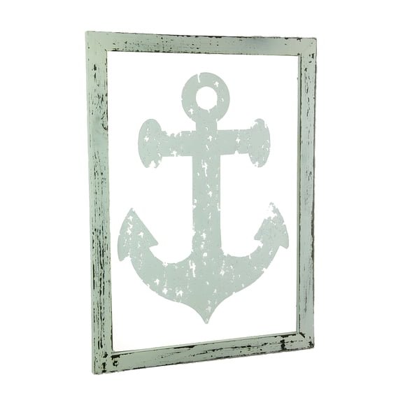 Timeless By Design Rustic White Nautical Anchor On Glass Wall Hanging