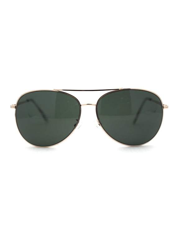 Timeless Classic Aviator Style Metal Rim Spring Hinge Sunglasses Gold Green