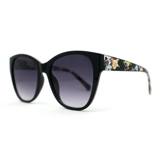 Timeless Classic Slick Oversize Cat Eye Mod Chic Plastic Sunglasses Black Flower Smoke