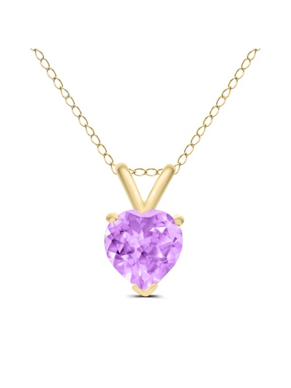 Timeless Classics Heart Shape Amethyst Solitaire Pendant Necklace in 14K Yellow Gold - 7MM