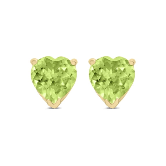 Timeless Classics Heart Shape Peridot Stud Earrings in 14K Yellow Gold - 7MM