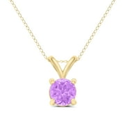 TIMELE$$ CLASSICS Timeless Classics Round Amethyst Solitaire Pendant Necklace in 14K Yellow Gold - 6MM