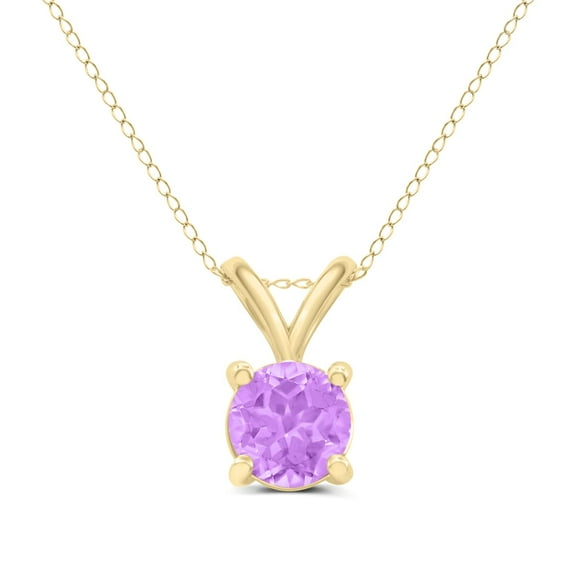 Timeless Classics Round Amethyst Solitaire Pendant Necklace in 14K Yellow Gold - 6MM
