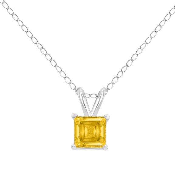 Timeless Classics Square Shape Citrine Solitaire Pendant Necklace in 14K White Gold - 5MM