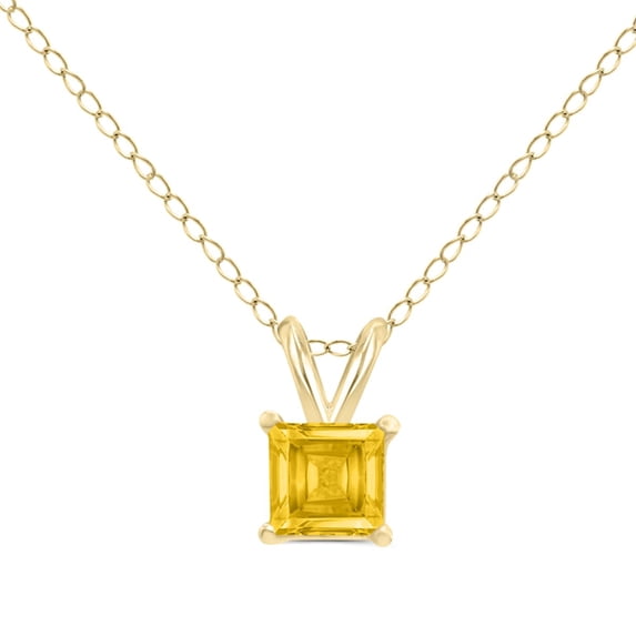 Timeless Classics Square Shape Citrine Solitaire Pendant Necklace in 14K Yellow Gold - 5MM
