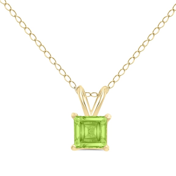 Timeless Classics Square Shape Peridot Solitaire Pendant Necklace in 14K Yellow Gold - 6MM