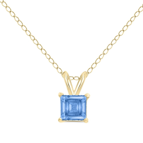 Timeless Classics Square Shape Sapphire Solitaire Pendant Necklace in 14K Yellow Gold - 5MM