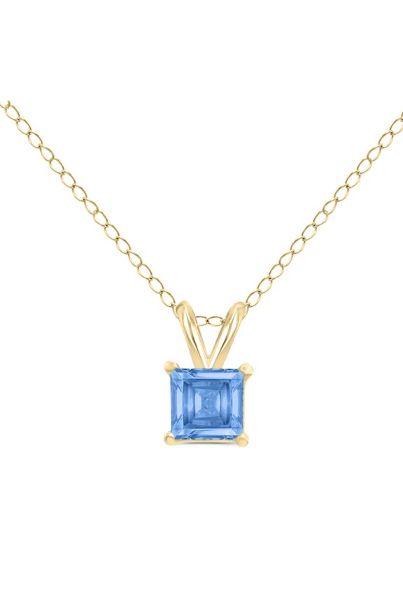 Timeless Classics Square Shape Sapphire Solitaire Pendant Necklace in 14K Yellow Gold - 5MM