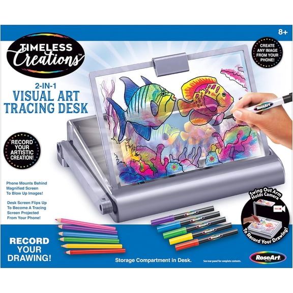 Timeless Creations 2-in-1 Visual Art Designer, Tracing Desk, Light Box Drawing Set with Phone Holder to Record and Post Drawing Videos, Great for Ages 8 and up
