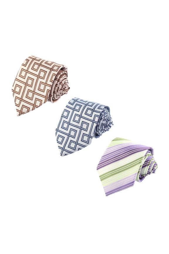 Elegant Men's Classic Necktie Set - 3 Pack with Classic Woven Stripe Jacquard Pattern in Premium Silk Polyester Blend Material