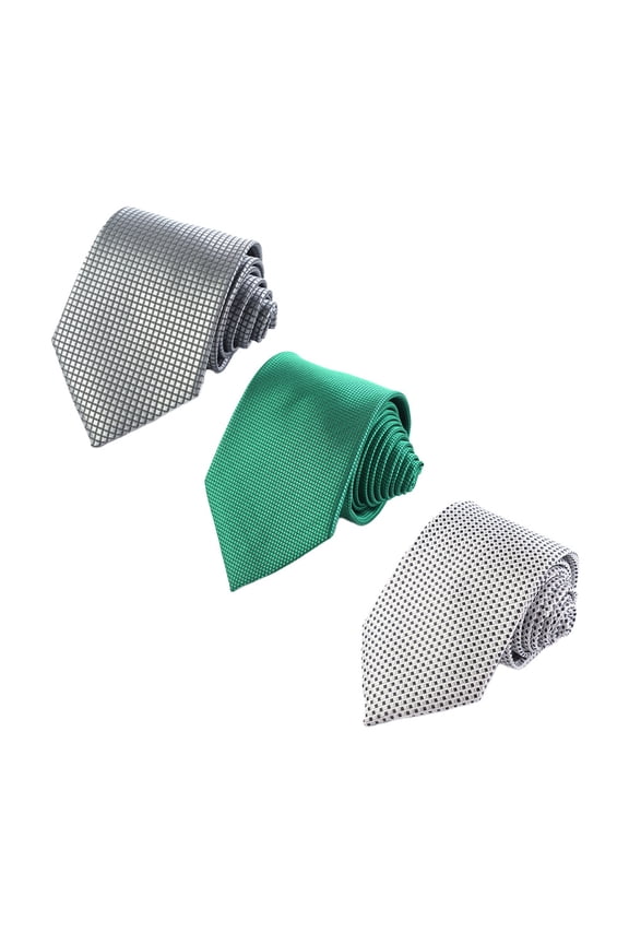 Refined Design Men's Necktie Collection - Set of 3 Silk Polyester Ties with Detailed Woven Jacquard Stripes for Professional Settings