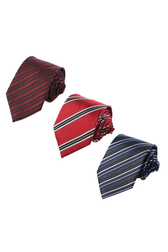 Sophisticated Design Men's Classic Necktie Set - 3 Pack Silk Polyester Ties with Detailed Woven Jacquard Stripe Pattern