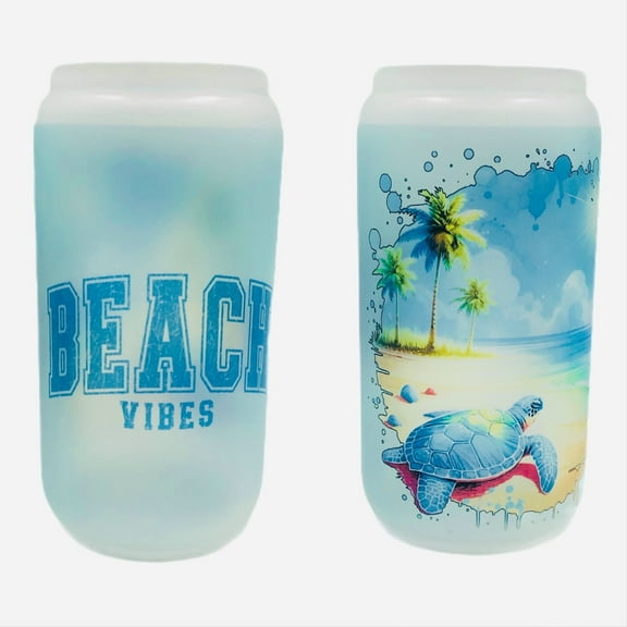 Timeless Desserts Beach Tumbler Turtle Glass Blue Personalized 16 oz. Beer Can shape
