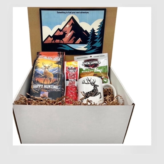 Timeless Desserts Father's Day, Hunter's Gift Basket Personalized Mug and Message 12 oz Ceramic Black Rifle Coffee