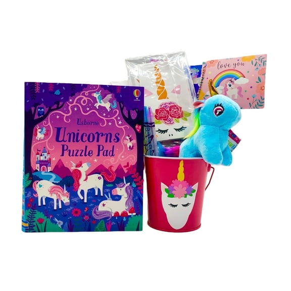Timeless Desserts Unicorn Birthday Gift Basket - Unicorn Book, Personalized, Craft, Candy