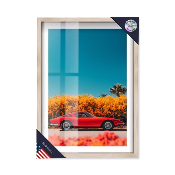 Timeless Drive (V) Shadowbox Print Travel Art Prints by Notoriart, Blonde Frame, 11 x 16